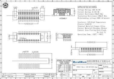 соединитель заголовка PCB DC 500V Pin соединителя 24 тангажа PA6T BTB 0.5A 0.5mm