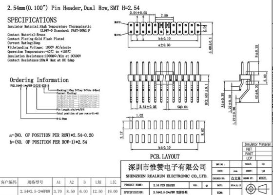 Золота заголовка Pin SMD 1000VAC PA6T Pin 36 PA6T горизонтального внезапный